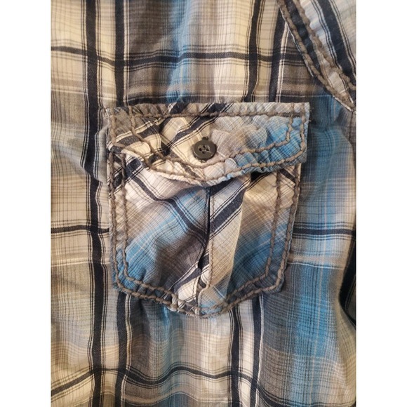 CJ Black Men's Size Large Button Up Plaid Shirt‎ Blue Gray Long Sleeve Slim Fit - Picture 2 of 15